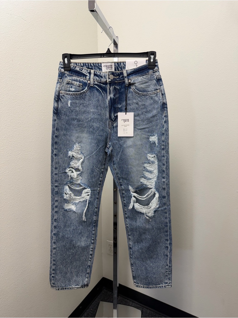 NWT Insane Gene Slim Boyfriend Distressed Jeans Light Wash 5/26 P1281